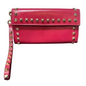 Auth Valentino Garavani Hot Pink Rockstud Wristlet Wallet
